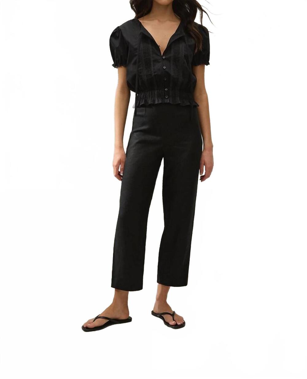 NEW FAITHFULL THE BRAND fiora buttons down front blouse in fresco lace black